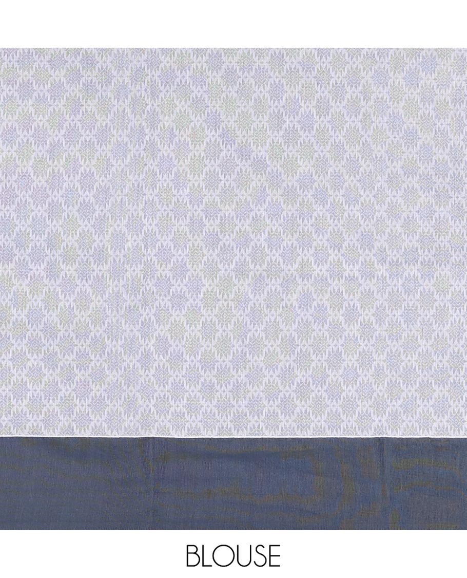 Grey Semi-Silk Cotton Saree, Sparsely Woven with Buttas and Geometric Designs All Over Its Body, Complemented by Contrast Border, Sparsely Woven Pallu of Geometric Designs, and Paired with a Matching Blouse