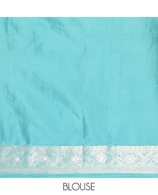 Peacock blue zari dola silk saree with banaras border & rich pallu along with plain blouse
