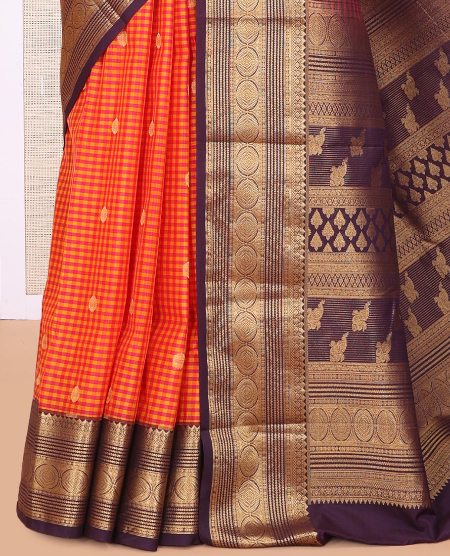 Yellow-Pink Micro Checks Budget Silk Saree