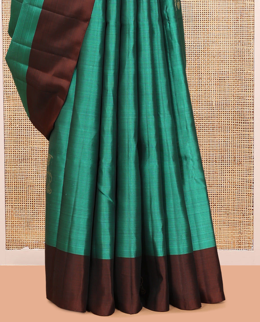 Green Mayuri Lite Silk Mix Saree, Sparsely Sparkled with Zari Buttas, Contrast Zari Buttas Border, Jaal Pallu, and a Contrast Blouse