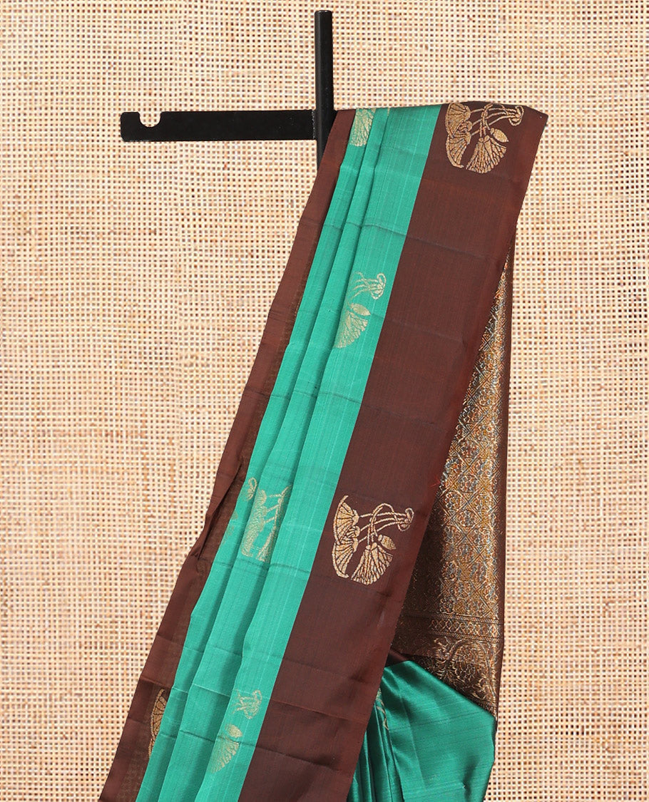 Green Mayuri Lite Silk Mix Saree, Sparsely Sparkled with Zari Buttas, Contrast Zari Buttas Border, Jaal Pallu, and a Contrast Blouse