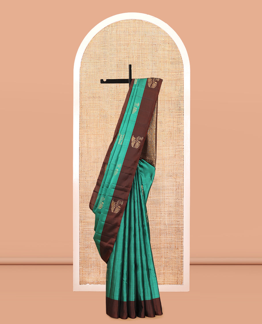 Green Mayuri Lite Silk Mix Saree, Sparsely Sparkled with Zari Buttas, Contrast Zari Buttas Border, Jaal Pallu, and a Contrast Blouse