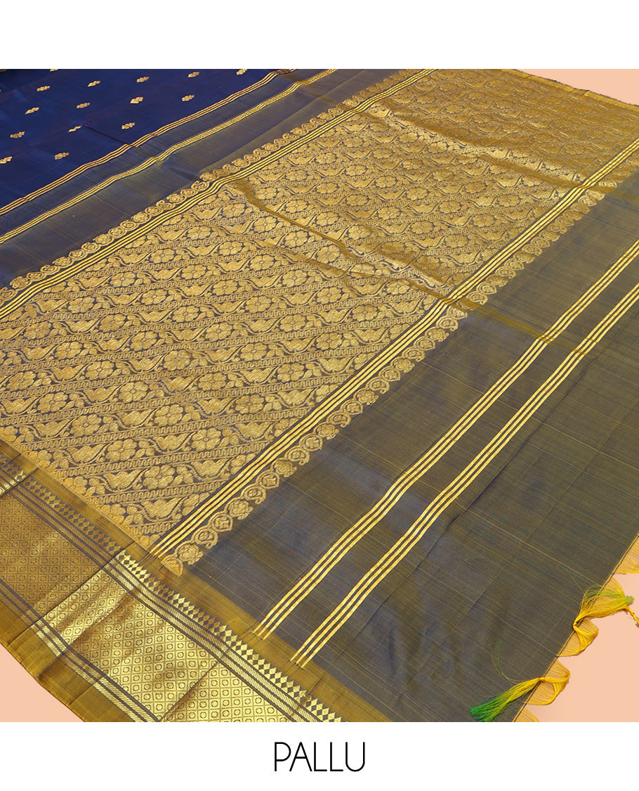 Blue Contrast Kanchipuram Silk Saree