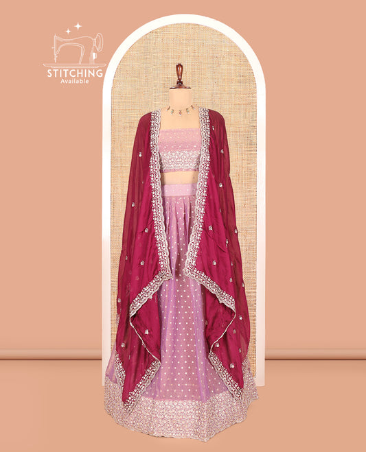 Purple Moss Organza Half-Saree