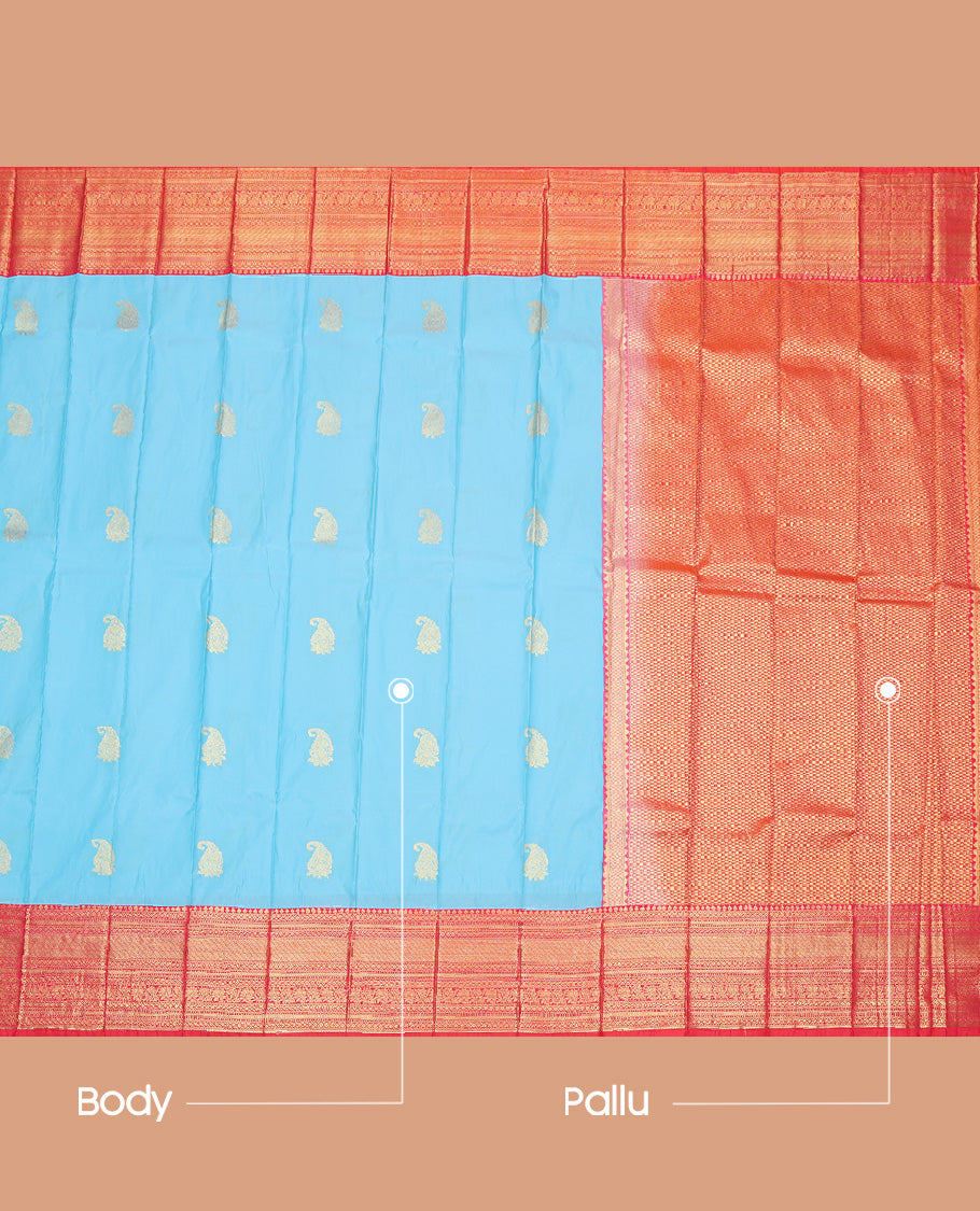 Blue Paisley Butta Budget Silk Saree