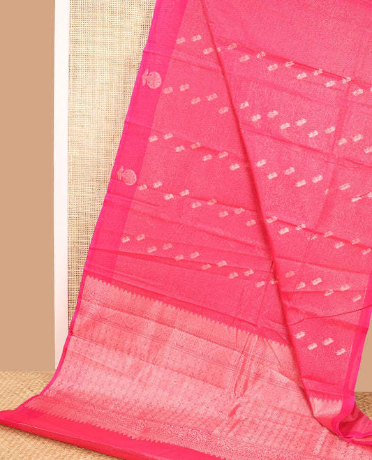 Red motifs silk cotton saree with self floral design border & jaal design pallu