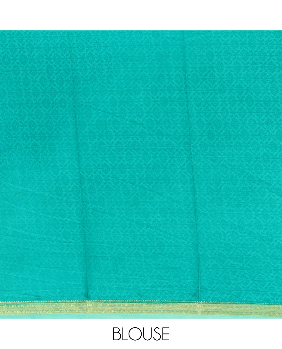 Sandal Printed Silk Saree, Elevated with Floral Vine Print, a Contrast Traditional Zari Border, Floral Pallu, and a Contrast Blouse