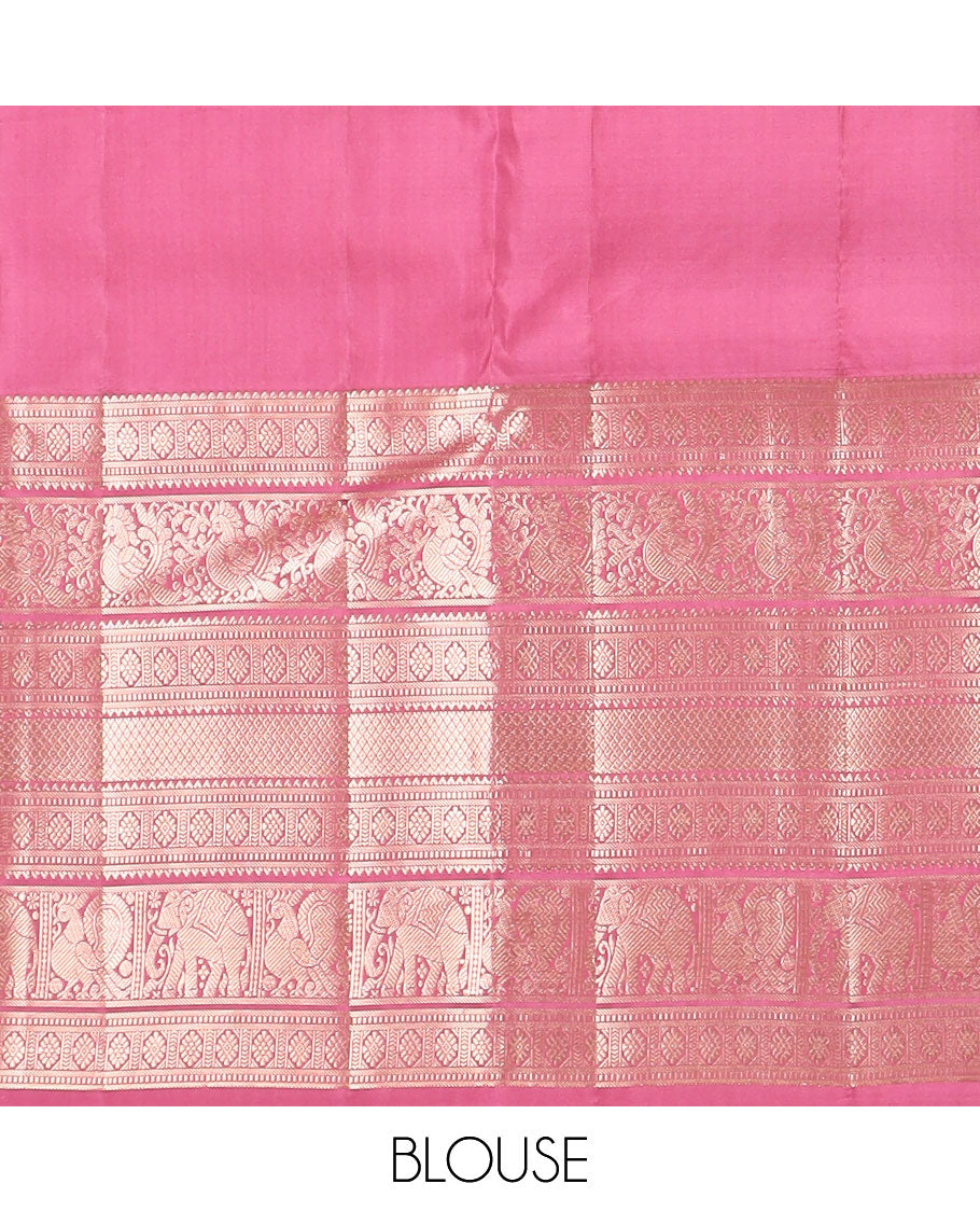 Maroon floral design kancheepuram silk saree with self border of rekku, muthu, banaras, mayil, yanai design & zari design pallu