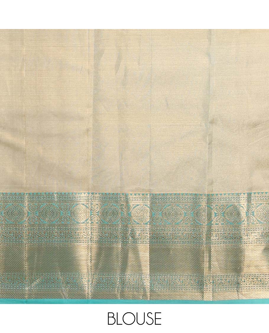 Blue zari butta kanchipuram tissue  silk saree with contrast intricate zari design border & zari jaal design pallu