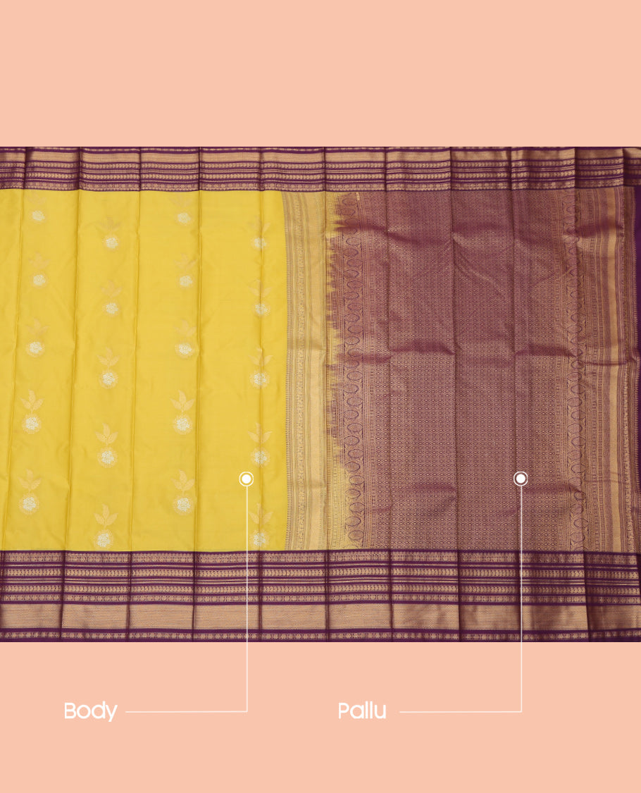 Yellow Floral Butta Budget Silk Saree
