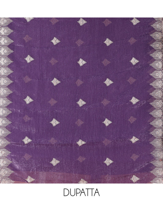 Dark Purple Crunchy Chiffon Material Chudiddar, Embroidered Top, Plain Bottom, Embroidered Scallop Dupatta