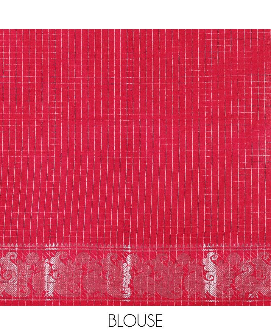 Violet  zari checked Sungudi cotton saree, zari annam motifs woven border, zari striped pallu & contrast zari checked blouse