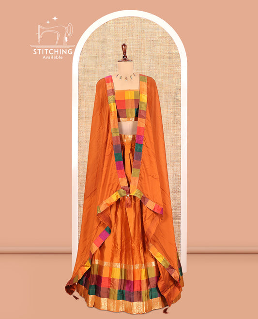 Rust Semi-Silk Half-Saree