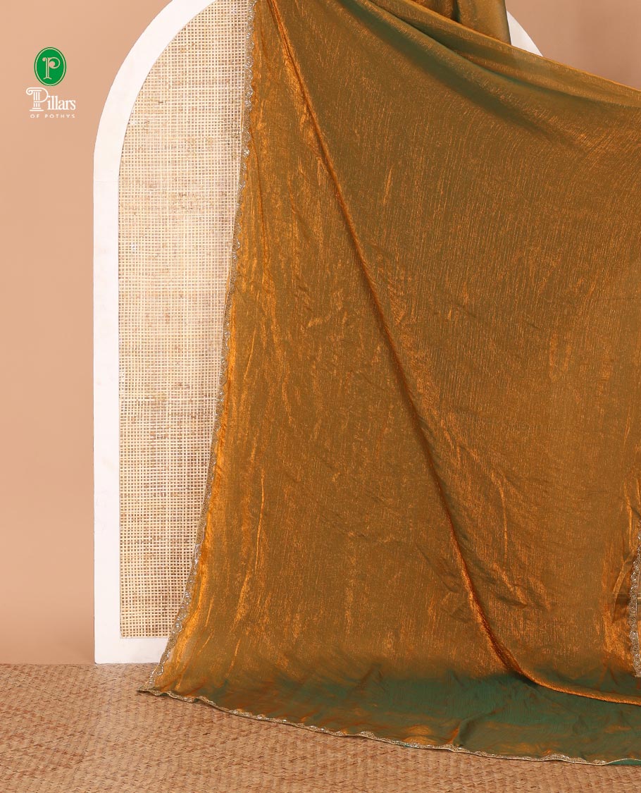 Mehendi green Swarovski crystal stonework Fendy chiffon saree,scallop stonework border & contrast blue stonework blouse