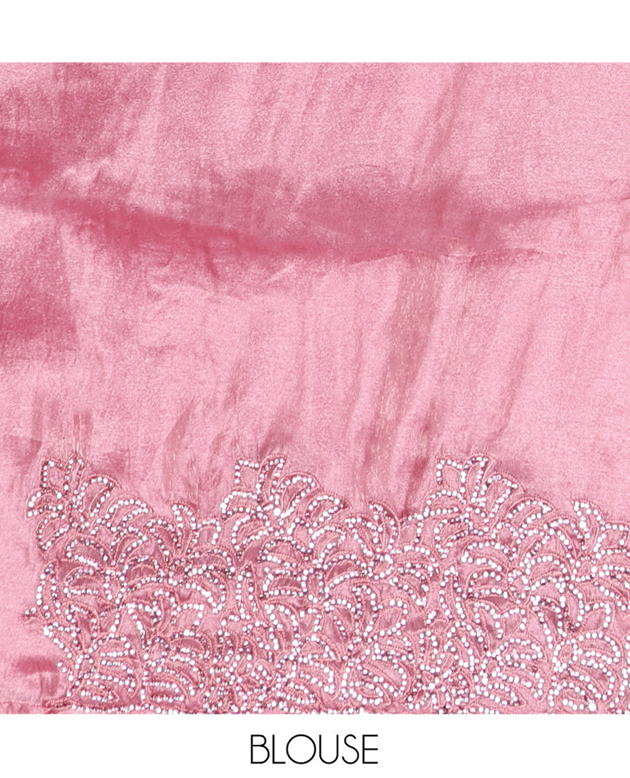 Pink Designer Saree, Enthralled with Floral Vine Thread and Stone Work, Scalloped Stonework Border, Self Pallu, and Matching Blouse