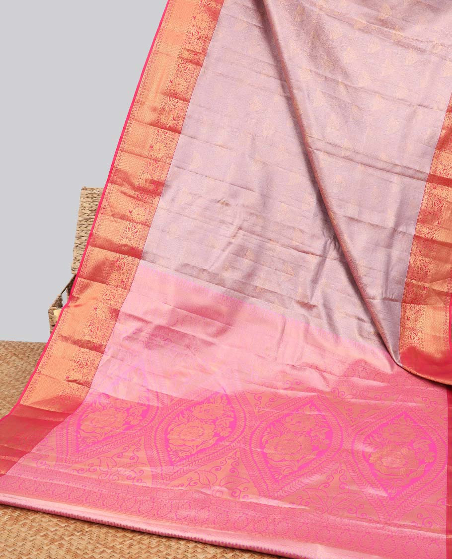 Lavender geometric design budget silk saree with contrast floral zari bordr & intricate zari design pallu