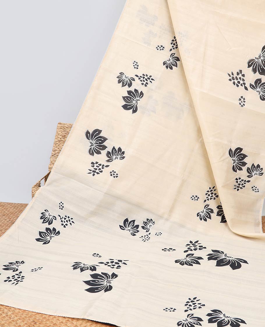Cream floral design semi-tussar saree with scallop border