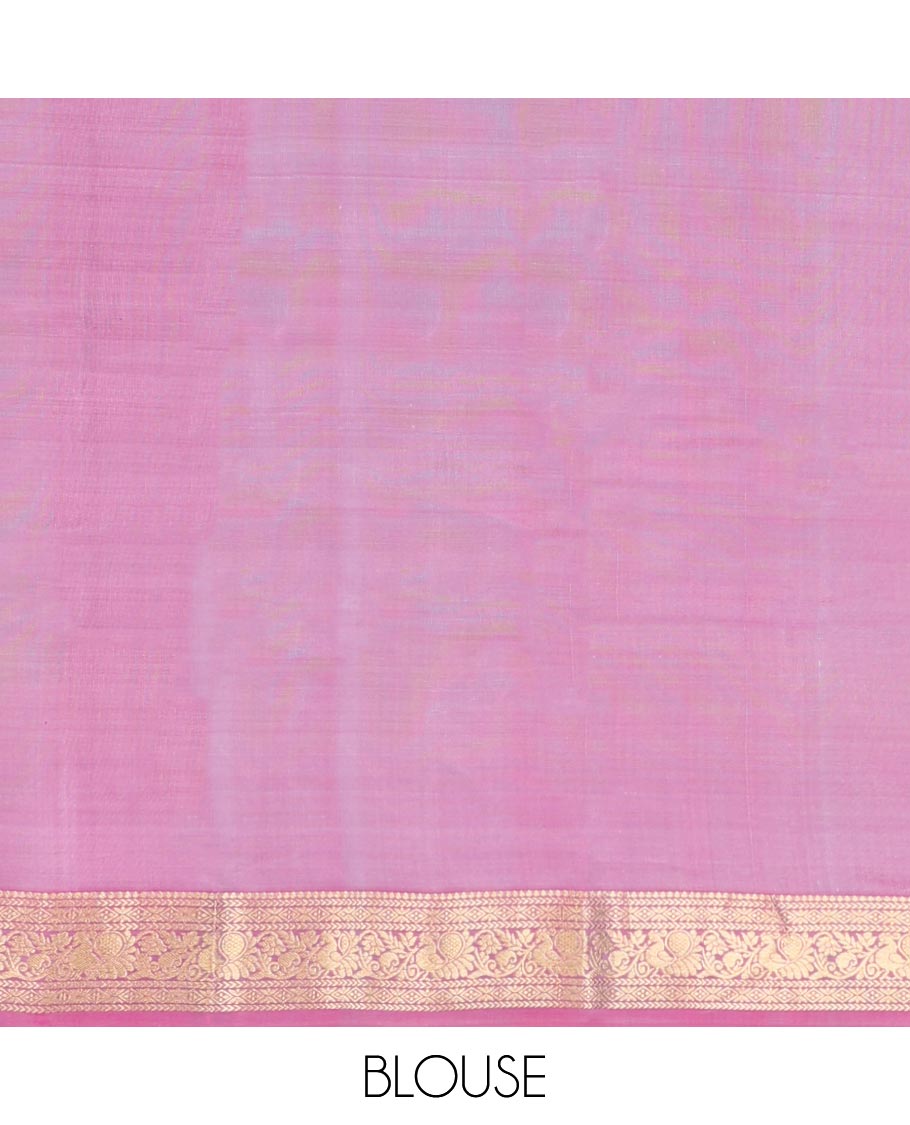 Blue geometric buttas silk saree with contrast rettai pettu brorder of traditional designs & intricate zari design pallu