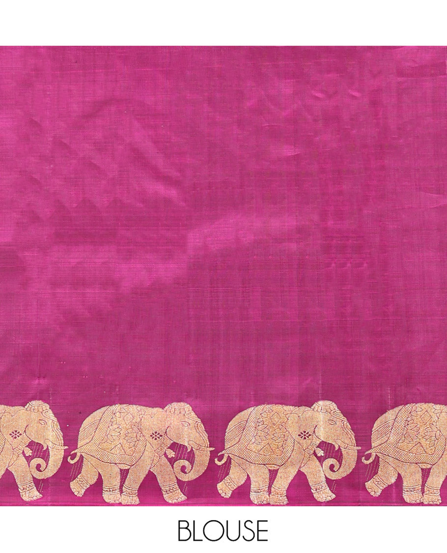 Borderless Purple Designer Silk Saree, Graced with Zari Buttas All Over Its Body, Highlighted by Elephant Motifs On Its Border, Grand Pallu and Paired with a Matching Blouse