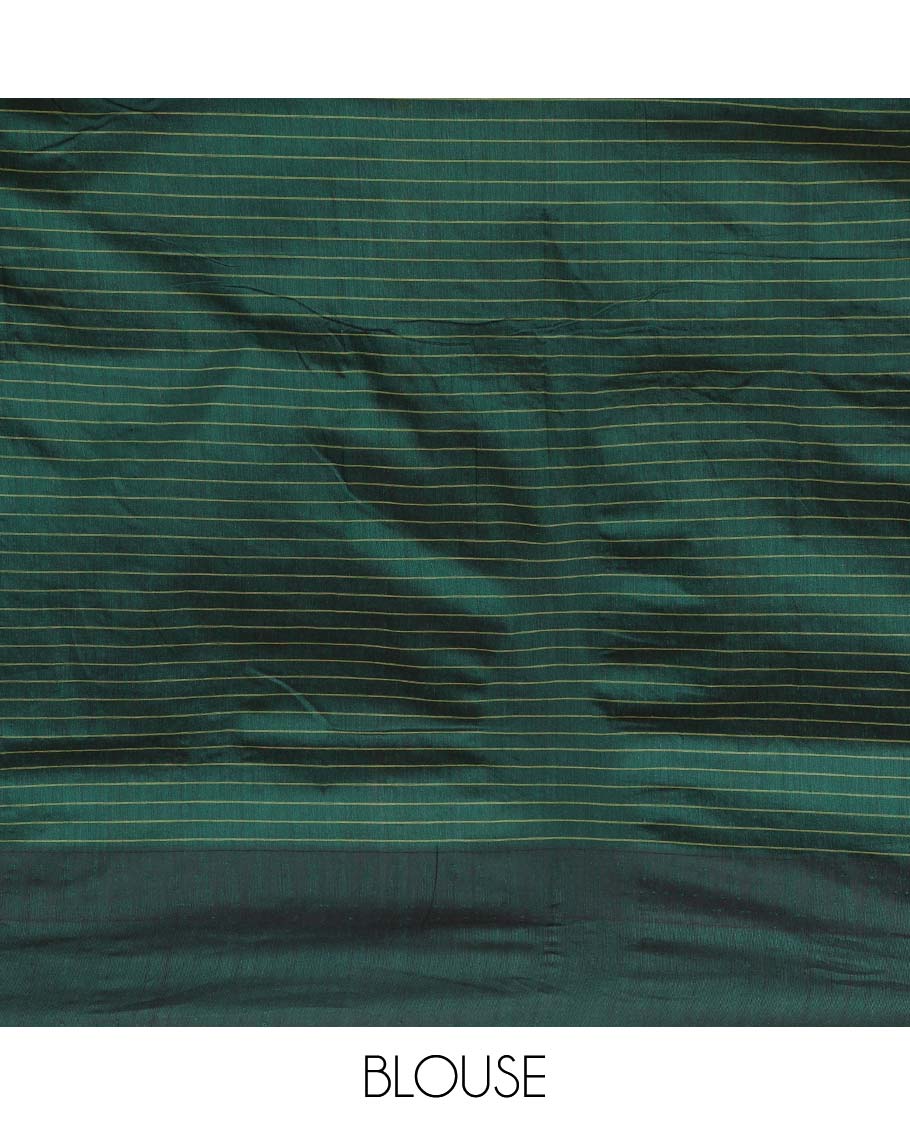 Gold checked kalyani cotton saree with contrast temple border & contrast rich reaving pallu along with contrast blouse