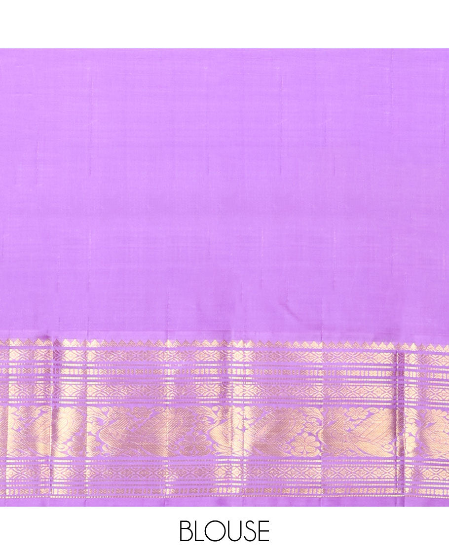 Purple kancheepuram silk saree with contrast korvai zari design border & intricate zari design pallu