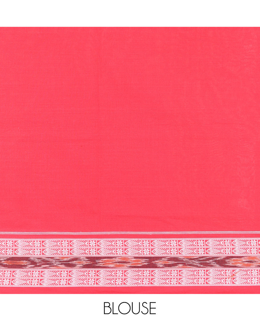 Orange Odisha Cotton Saree, Accentuated with Buttas All Over the Body, Subtle Self-Border Steeped with Fish Motifs, Captivating Contrast Pallu of Unique Designs, and Paired with a Contrast Blouse