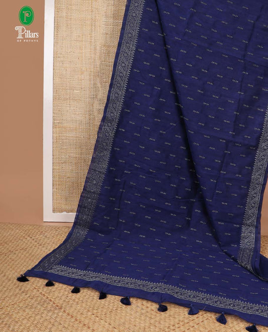 Navy blue butta embroidery matka saree with flower design, zari embroidery border & buuta design pallu alogn with plain blouse