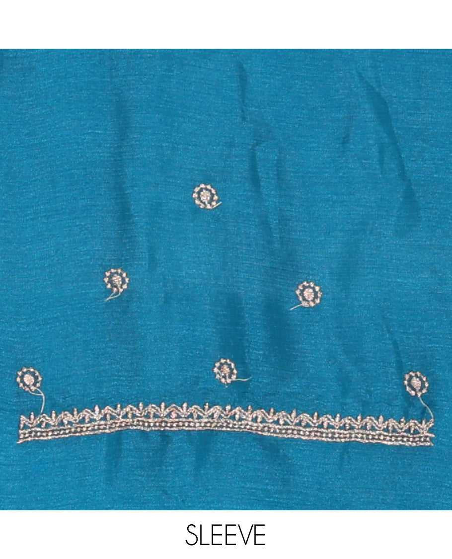 Blue Half-Saree Set, Mesmerized with Stone Work and Bird Motifs Embroidery on Its Satin Georgette Skirt, Highlighted by Embroidered Border, Paired with a Matching Blouse, and Comes with a Contrast Scallop Stone Work Dupatta