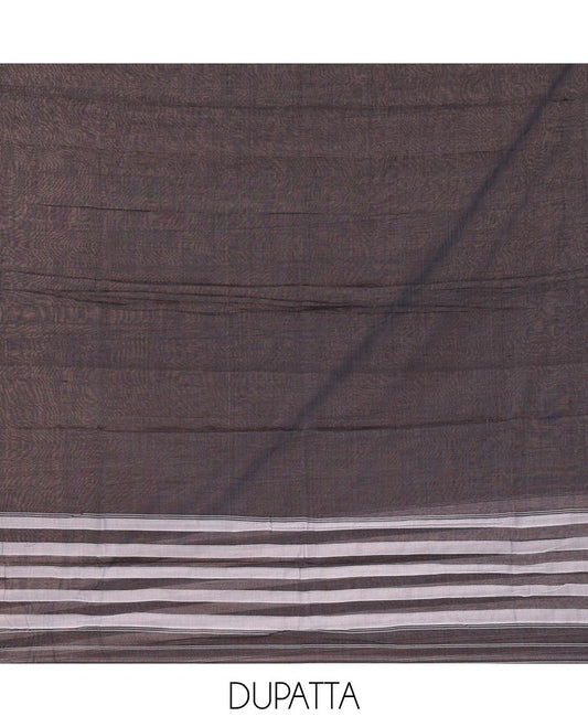 Dark grey material chudidar set,traditional zari border mercerized cotton top, matching mercerized cotton bottom & traditional border dupatta