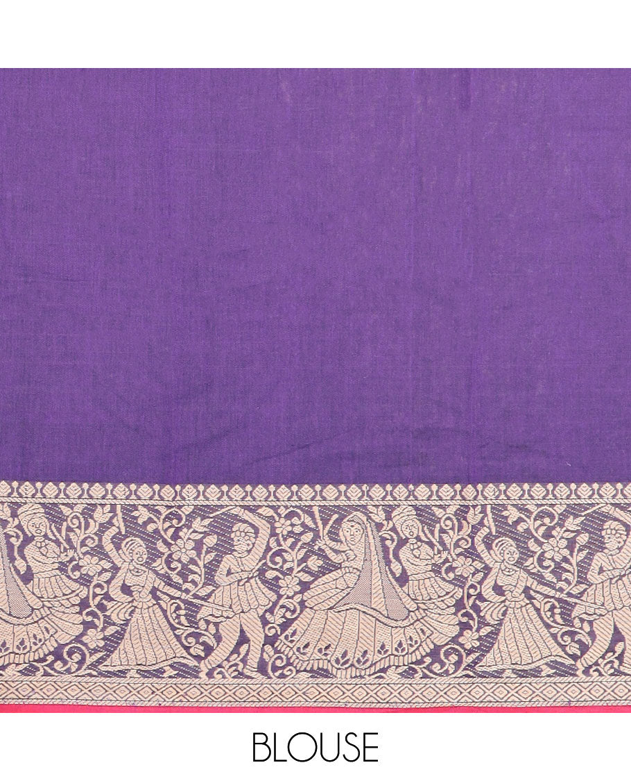 Purple cotton half saree with contrast wedding design border, zari design blouse & plain , zari design border dhavani