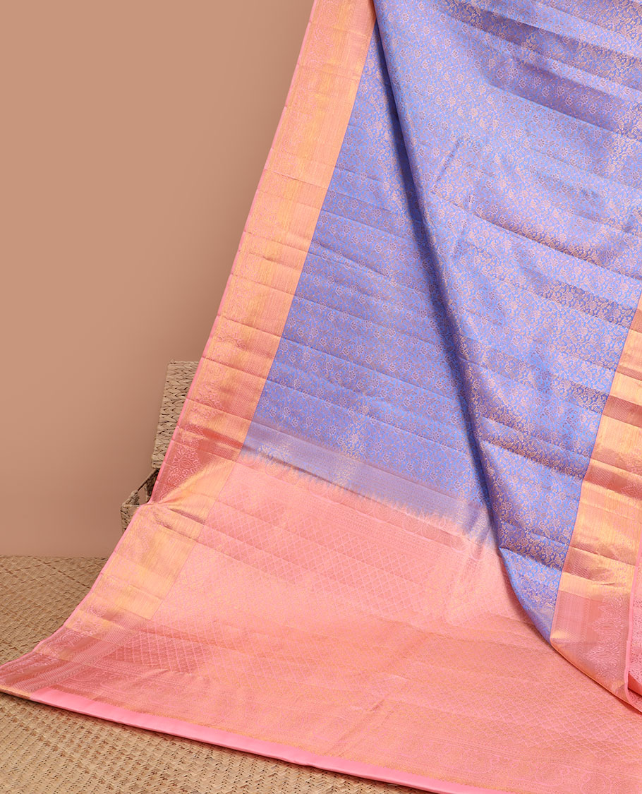 Purple  floral jacquard kancheepuram silk saree with contrast zari design border & argyle design pallu