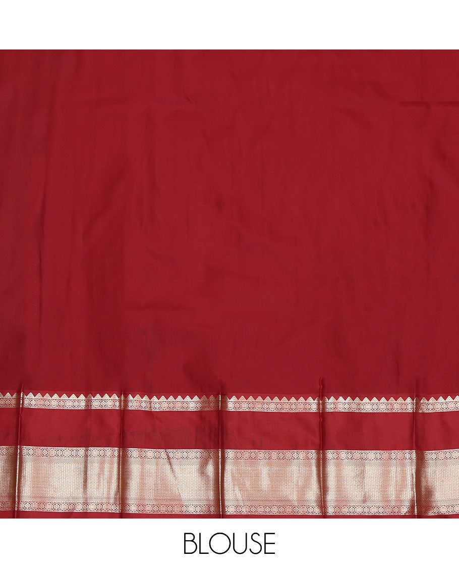 Turquoise Budget Silk Saree, Meticulously Woven with Zari Buttas All Over Its Body, Complemented by a Contrast Traditional Zari Design Woven Rettai Pettu Border, Gleaming Jaal Pallu, and Paired with a Contrast Blouse