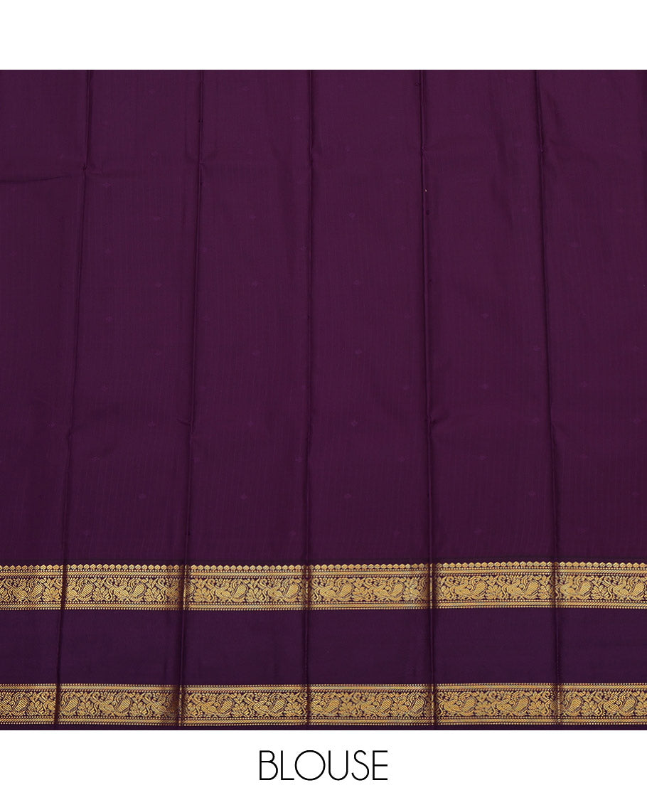 Red Budget Silk Saree, Subtly Sparkled with Buttas and Stripes All Over Its Body, Complemented by a Contrast Traditional Zari Design Rettai Pettu Border, Grand Jaal-Patterned Pallu, and Paired with a Contrast Blouse