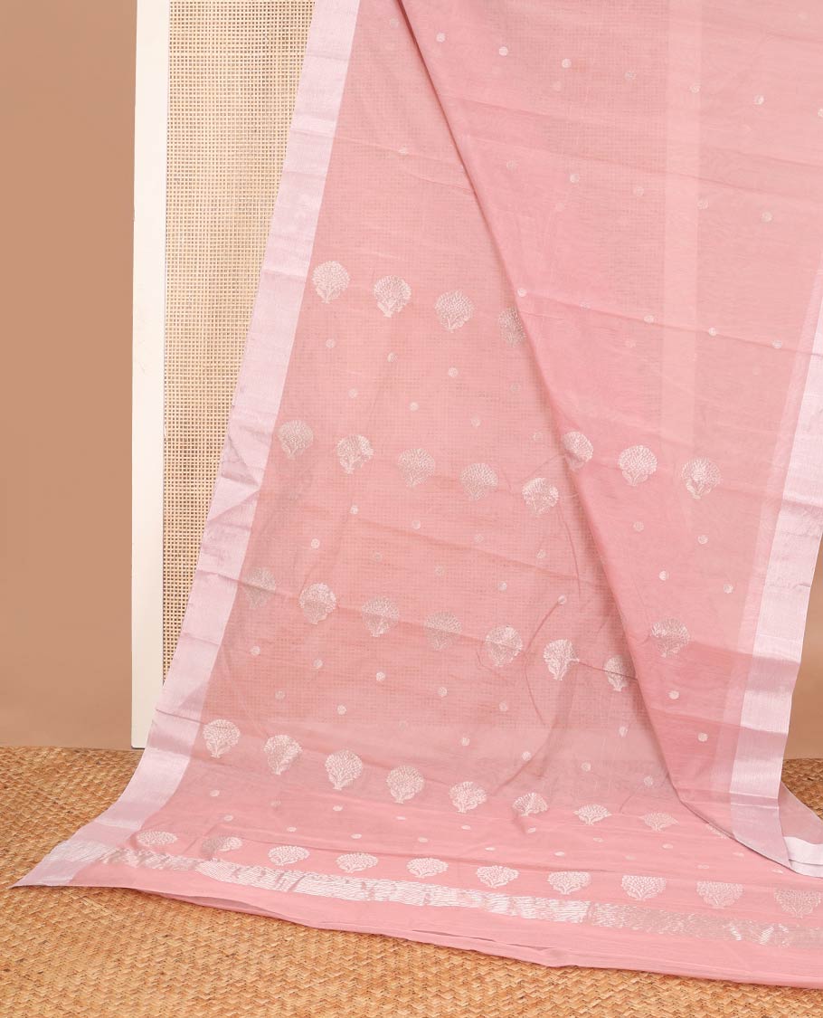 Peach  motifs chanderi cotton saree with contrast border & floral motifs pallu