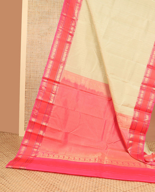 Sandal geometric design silk saree with contrast rettai pettu zari design border & zari design pallu