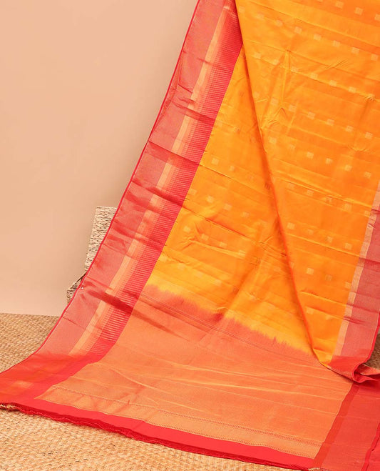orange geometric buttas vasundhara elite silk saree with contrast zari design border & intricate zari design pallu