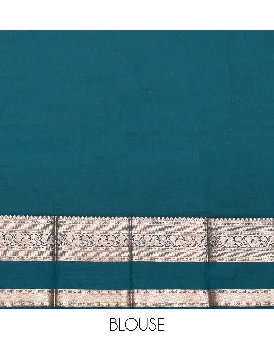 Rosewood Pink Budget Silk Saree, Detailed with Zari Buttas, Complemented by a Contrast Traditional Zari  Rettai Pettu Border, Grand Pallu, and a Contrast Blouse