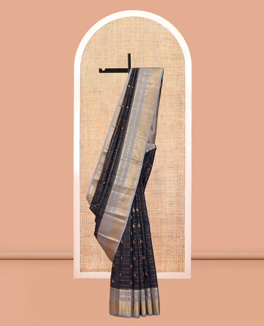 Blue Butta Enclosed Checks Vasundhara Lite Silk Mix Saree, a Contrast Rudrakasha-Mayil Border, a Contrast Blouse