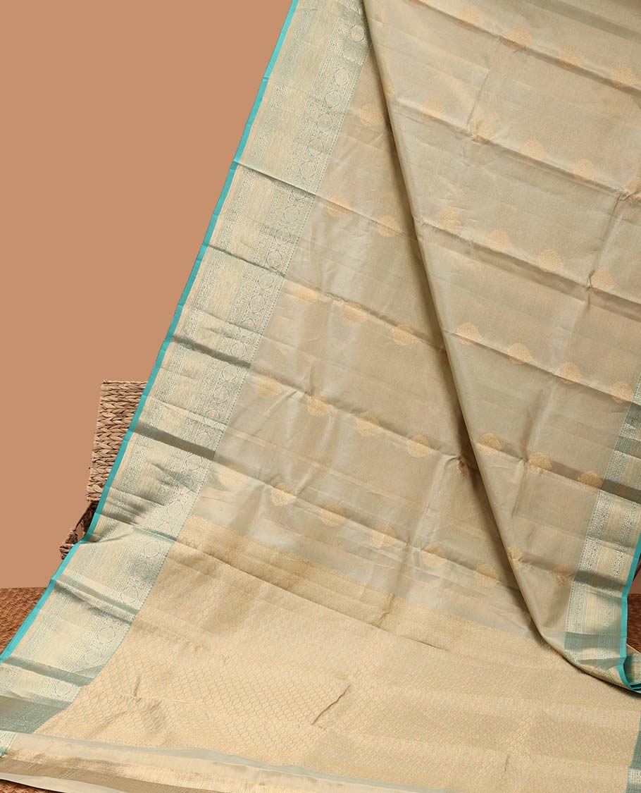 Blue zari butta kanchipuram tissue  silk saree with contrast intricate zari design border & zari jaal design pallu