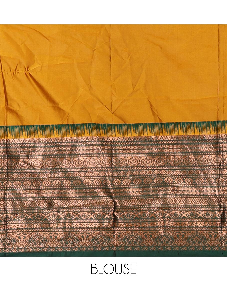 Mustard taffeta silk half-saree,plain skirt,contrast temple traditional zari border,zari design blouse & zari border georgette dhavani