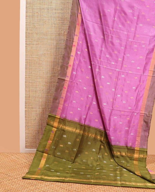 Purple paisley design uppada saree with contrast zari design border & striped, paisley design pallu