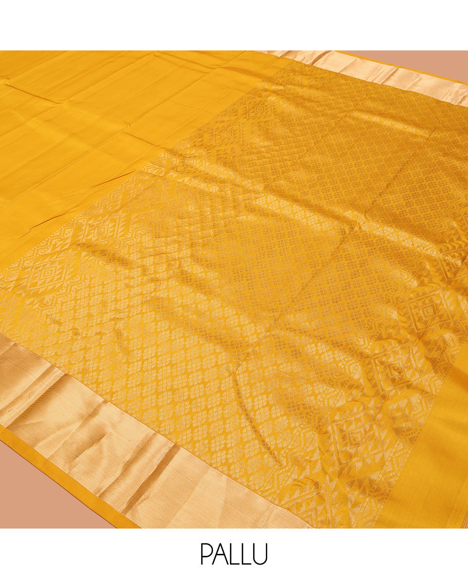 Yellow Plain Kanchipuram Silk Saree