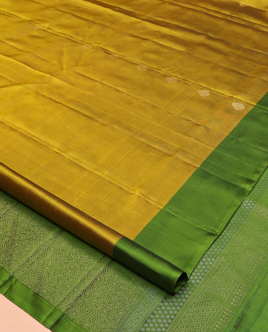 Yellow Mayuri Lite Silk Mix Saree, Woven with Zari Buttas All Over Its Body, Complemented by a Contrast Buttas Border, Pallu of Spiral Designs, and Paired with a Contrast Blouse