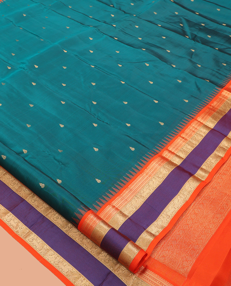 Green Buttas Vasundhara Lite Silk Mix Saree, Contrast Rettai Pettu Border, Jaal Pallu, Contrast Blouse