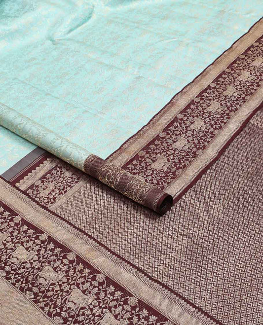 light blue floral jacquard silk saree with contrast zari design border & argyle design pallu