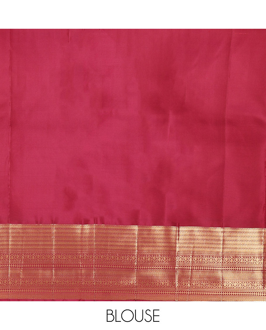 Red Vasundhara Lite Silk Mix Saree, Mesmerized with Iruthalai-Pakshi and Chakram Buttas, a Traditional Zari Border, Vanki Design Pallu, and a Matching Blouse