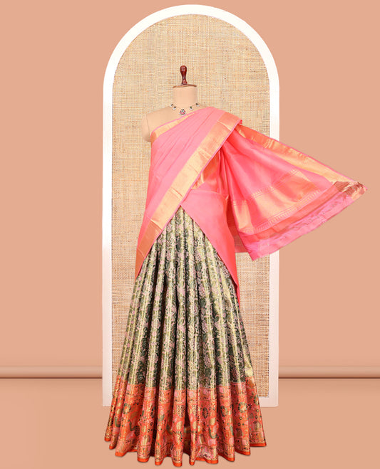 Green Pure Silk Half-Saree