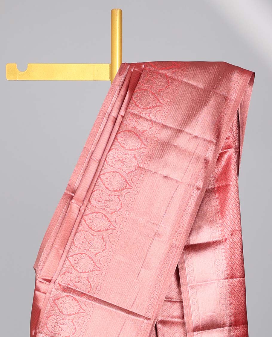Orange budget silk saree with self zari design border & intricate zari design pallu