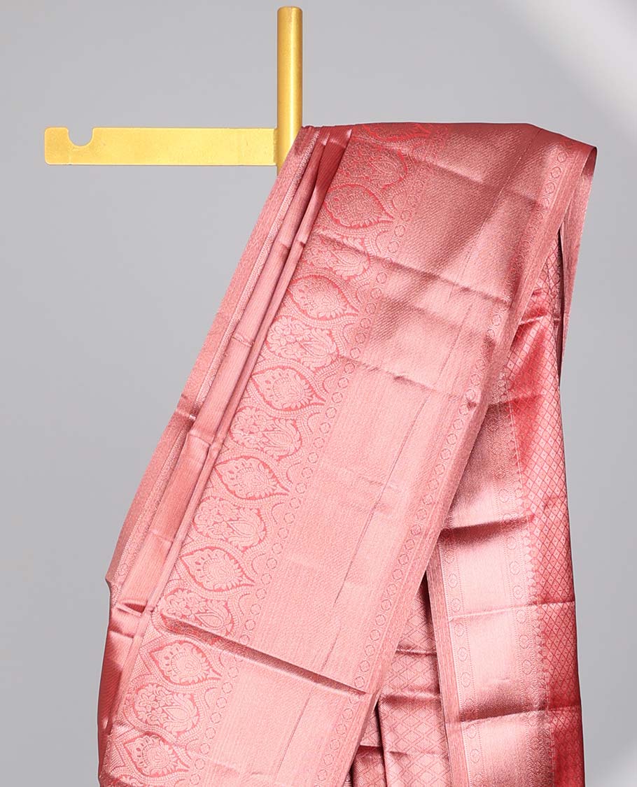 Red tissue saree with self zari design border & intricate zari design pallu