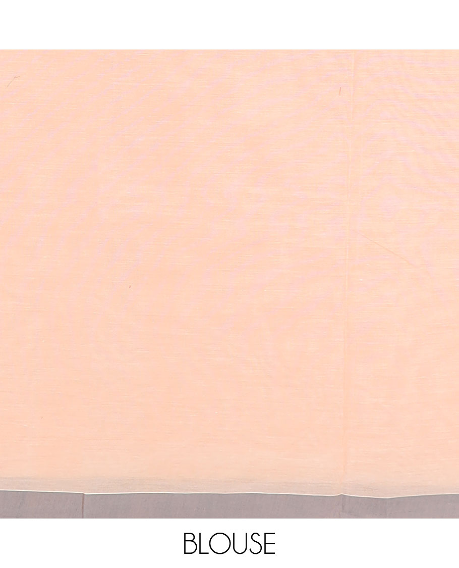 Peach buttas coimbatore cotton saree, contrast plain border and pallu of rose floral motifs